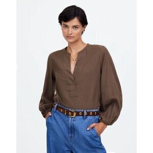 MADEWELL V-Neck Long Sleeve Top XS Bitter Chocolate Melange Brown NWT B35